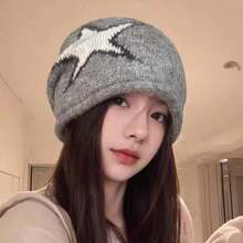 MESHUOKAI Punk Street Style Five-Point Star Print Knitted Beanie, Soft Warm Loose Knit Hat, Y2K Cyber Style Daily Outdoor Autumn Winter Headwear - Multicolor - View 9