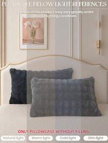 1pc Dark Gray Faux Fur Pillowcase (No Filling), Decorative Modern Flannel Plush Throw Pillow Cover, Zipper Closure, Suitable For Bedding, Home, Sofa, Living Room, Warm - Dark Grey - View 7