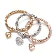 3pcs Metallic Style Women's Bracelet Set With 3 Heart Pendants, Multi-Layer Stackable, Autumn/Winter Accessory, New Year Gift, Valentine's Day Gift - Multicolor - View 5
