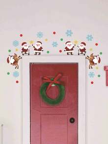 3pcs Christmas Wall Stickers - Santa Claus, Snowflake And Tree Design | Removable PVC Stickers, Suitable For Holiday Door Frames And Walls - Multicolor - View 5