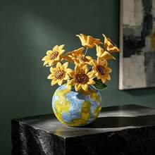 1pc Handmade Globe Pattern Ceramic Vase, Creative Round Textured Vase, Modern Aesthetic Desktop Ornament, Decorative Flower Vase For Living Room Bedroom Office Home Table Decor - Multi-color - View 3