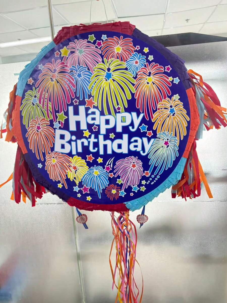 Fireworks/Confetti/Unicorn/Princess Pattern, 1pc Round Foldable Pull-String Piñata, Children's Birthday Party Game Prop Fillable With Candy And Gifts - A - View 1