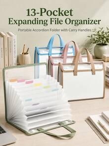 13-Slot Expanding File Organizer, Modern Minimalist Premium PP Material Accordion-Style Rectangular Large Capacity Portable Handheld A4/Letter Size Document Classification File Box, Suitable For Home, School, Back To School Season, Business Office Supplies - A - View 8