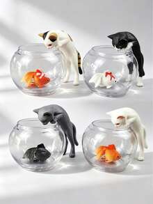 Cute Miniature Cat Catching Fish Figurine; Adorable Cat Catching Fish In Front Of An Aquarium - Perfect For Home/Car Dashboard Decoration. One Random Design. Suitable For Living Rooms, Bedrooms, Desks, Offices, And Other Home Decor. - A - View 5
