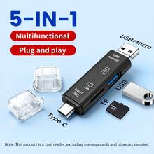 5合1多功能USB 2.0讀卡機，Type C/USB/Micro USB/TF/SD記憶卡迷你讀卡器OTG轉接頭，適用於行動裝置 - 黑色 - 查看 13