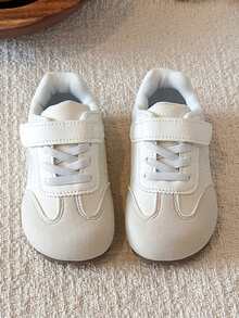 Girls' Wide Fit Hook & Loop Athletic Shoes, Flat Thin Sole Daily Commute Versatile Sneakers - Beige - View 1