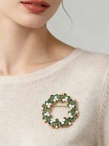Christmas Wreath Rhinestone Brooch Alloy Corsage - Multicolor - View 3