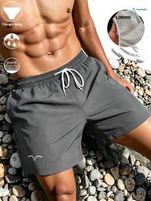 Bañador de playa para hombre de verano para surf con cintura elástica y forro, color liso - Gris - Ver 2