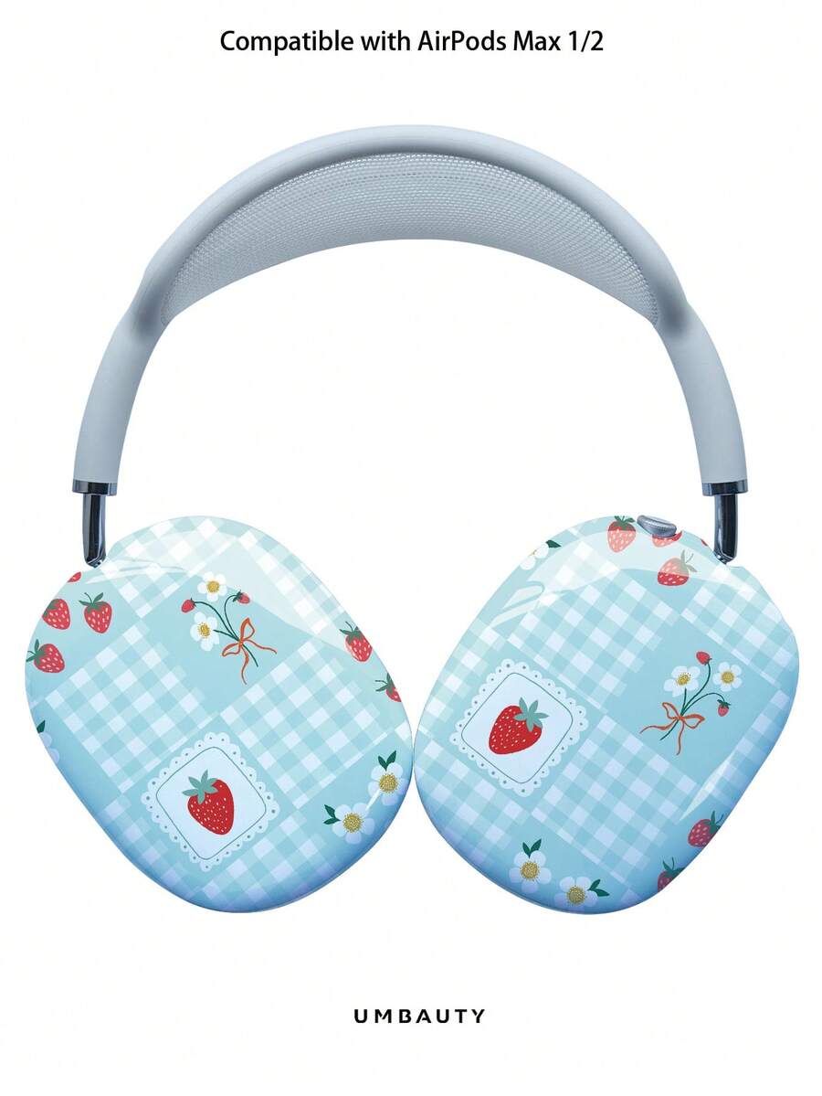 GIIPPA Glossy Hard Ear Cup Protective Cover Strawberry Pattern Unisex Anti-Scratch Shell Compatible With AirPods Max 1/2 Oval Over-Ear Headphones For Daily Commute, Campus, Cafe, Travel, Picnic And Other Scenarios Matching Accessories - Baby Blue - View 1