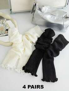 4/2/1 Pair Fashionable Women's White Leg Wammer With Ruffle,Slouch Socks For Fall And Winter - Black - View 13