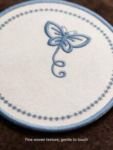 4pcs Blue Round Butterfly Polyester Embroidered Drink Coasters, Washable Table Decor, Non-Slip Table Mat, Waterproof And Oil-Resistant, Suitable For Restaurant, Cafe, Homestay, Afternoon Tea, Holiday, Party, Gathering, Birthday, Wedding, Dinner - Multicolor - View 4