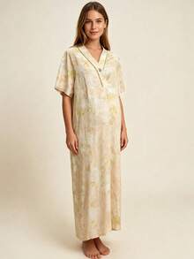 Hart & Haze 1pc Women V-Neck Comfortable Maternity Nightgown, Summer - Apricot - View 5