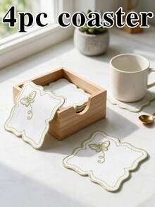 4入藍色方形蝴蝶刺繡聚酯纖維杯墊，可水洗桌飾防滑餐墊，防水防油，適用餐廳、咖啡廳、民宿，適合下午茶、節日、派對、聚會、生日、婚禮、晚餐 - 彩色 - 查看 15