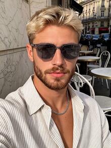 1 Pair Men's Fashion Geometric Pattern Sunglasses, Perfect Blend Of Modern Style And Vintage Charm, Suitable For Vacation Outfits, Parties, Daily Life, Fits All Face Shapes - Multicolor - View 4