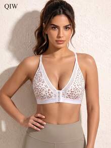 1pc French Romantic Front-Closure Bra, Exquisite Lightweight Home Lingerie, Elegant Back Design, Wire-Free & Padding-Free, Ultimate Comfort - White - View 6