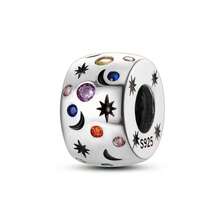 1pc Silver-Plated Starry Sky Moon & Star Spacer Bead, Sun Moon Five-Pointed Star Dual-Color Color-Blocked Zirconia Design, Multiple Styles Dreamy Universe Embossed, Compatible With Basic Snake Chain Bracelet, For Handmade DIY Jewelry Making And Romantic Starry Sky Theme Gifts - Multicolor - View 17