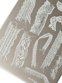 1Pc Vintage Lace Ribbon Nail Stamping Plate 3D Metal Nail Art Template With Assorted Fringed Mesh Knit Lace Patterns DIY Manicure Printing Tool For French Style Press‑On Nails Acrylic Nails Salon Home Nail Decor - Multicolor - View 3