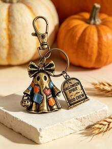 Retro-Style Ghost Patch Halloween Keychain-A Ghost Bag Charm That Sets The Perfect Festive Mood. - Multicolor - View 2