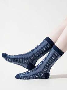 3/6/12 Pairs Random Style Women's Mid-Calf Socks, Vintage Morandi Embossed Jacquard Socks, Soft Comfortable Casual, Autumn/Winter Christmas Gift Socks - Multicolor - View 4