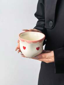 1pc Ins Style Cute Girly Ceramic Coffee Cup, Hand-Pinch Exquisite Asymmetrical Ceramic Mug, Hand-Painted Small Flower & Bow & Heart Pattern Tea Cup, Minimalist Aesthetic Espresso Cup, Beautiful Birthday Gift - Multicolor - View 15