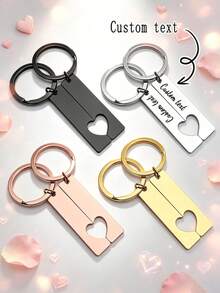 2Pcs Custom Text Engraved Couple Split Heart Keychains Set, Personalized Name Date Metal Matching Key Ring, Romantic Valentine Anniversary Birthday Gift For Boyfriend Girlfriend - Multicolor - View 1