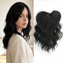 14 Inch European And American Synthetic Hair Topper With Bangs, Scalp Coverage Hairpiece, Water Topper Hair Clip Hair Accessory - Black - View 12