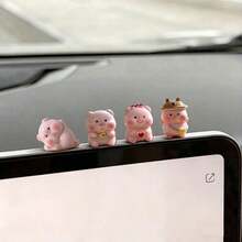 6pcs Creative Cream Pig Car Dashboard Desktop Decoration DIY Car Interior Office Desk Computer Screen Decor Accessories - Creamy Pig - View 6