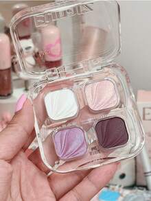 Eunarz 4-Color Eyeshadow Palette, 1pc Matte & Shimmer Long-Lasting Portable Eyeshadow Makeup Palette, Suitable For Women And Girls, Spring/Summer, Y2K Fashion Style - #EQ02 Lilac Nocturne - View 11