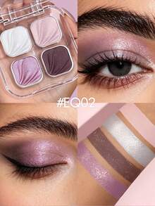 Eunarz 4-Color Eyeshadow Palette, 1pc Matte & Shimmer Long-Lasting Portable Eyeshadow Makeup Palette, Suitable For Women And Girls, Spring/Summer, Y2K Fashion Style - #EQ02 Lilac Nocturne - View 9