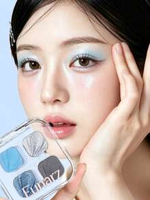 Eunarz 4色眼影盤 1入 啞光與珠光 長效持妝 便攜式眼妝盤 面部彩妝 化妝品 適合女性女孩 春夏 Y2K 魅力時尚風 - #EQ04 Stellar Blue - 查看 9