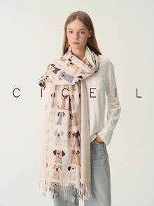 1pc Women's Cartoon Puppy Casual Fashion Cute Polyester Scarf, Suitable For All Seasons Daily Wear - Beige - View 14