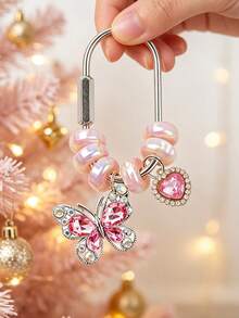 Butterfly Bead Heart-Shaped Sparkling Diamond Keychain, Suitable For Bags, Birthday, Back To School, Halloween, Valentine's Day, Christmas - Multicolor - View 2