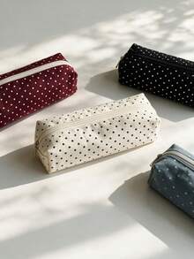 Korean & Japanese Style Polka Dot Pencil Case, Cute Fabric Zipper Pencil Pouch, Portable Lightweight Stationery Storage Bag, Suitable For Students And Office Use - Multiple Styles - View 3