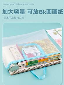 1pc Thickened A2 A3 A4 Document Bag, Storage Bag With Transparent Mesh, Grid Waterproof 2 Styles, Mesh Grid Zipper Bag, Suitable For Students, Exam Papers, Art Storage - Single Piece - View 5