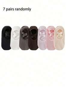 1/3/5/7 Pairs Women's Professional Yoga Socks With Non-Slip Straps, Spring/Summer New Open Back Cross-Strap Round Toe Anti-Slip Yoga Socks, Short Invisible Boat Socks For Sports, Dance, Pilates - Multicolor - View 11