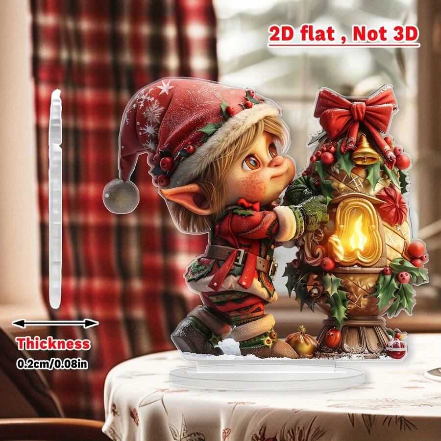2D Flat, 1pc, Christmas Elf Touching Lamp, Christmas Gift, 2D Acrylic Office, Coffee Shop Display, Multi-Functional Desktop Decor, Suitable For Home And Office, Christmas Holiday Decoration - A - View 1