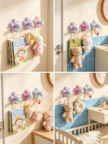 1pc Flower Shaped Adhesive Wall Hook, Cute Cartoon Design, For Hanging Bags, Hats, Towels, Nursery Room Storage Organizer - Multicolor - View 6