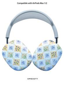 GIIPPA Glossy Hard Ear Cup Protective Cover With Bow Pattern, Unisex Anti-Scratch Shell Compatible With AirPods Max 1/2 Oval Over-Ear Headphones For Daily Commute, Campus, Cafe, Travel, Picnic And Other Scenarios, Matching Accessories - Baby Blue - View 1
