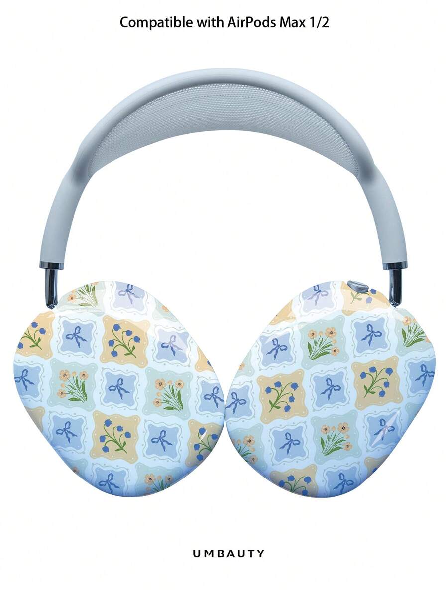 GIIPPA Glossy Hard Ear Cup Protective Cover With Bow Pattern, Unisex Anti-Scratch Shell Compatible With AirPods Max 1/2 Oval Over-Ear Headphones For Daily Commute, Campus, Cafe, Travel, Picnic And Other Scenarios, Matching Accessories - Baby Blue - View 1
