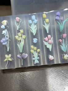 1pc Tulip & Iris Floral 3D Carved Nail Art Silicone Mold DIY Nail Decor - Clear - View 11