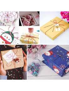 4 cuộn dây gói hộp quà hỗn hợp, ruy băng gói quà, dây bện nhiều màu phối sọc vàng, dùng gói quà Giáng sinh, làm thủ công, may vá và trang trí lễ hội - A - Xem 6