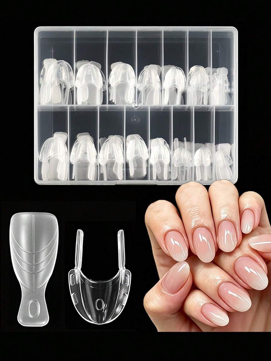 120pcs/Box Sandwich Nail Tips Double-Sided Nail Molds Short Oval Almond Shape Reusable French Guide Line 15 Sizes Nail Extension Molds Nail Salon DIY Nail Tools - Multicolor - View 1