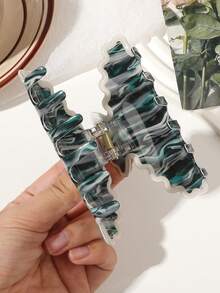 1 pieza pinza para el cabello de media luna de acetato con rayas verde oscuro, borde ondulado, estilo bohemio vintage elegante, accesorio minimalista suave para peinado recogido, ideal para la playa y la - Multicolor - Ver 4