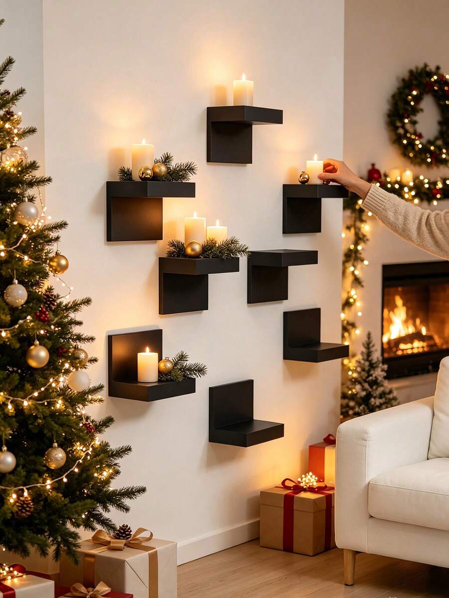 1/3/6pcs Deep Black Thickened Wall-Mounted Storage Rack, Modern Floating Display Shelf, Space-Saving Narrow Design, With Iron Plate Support, Screw Fixed, Suitable For Home And Office - Multicolor - View 1