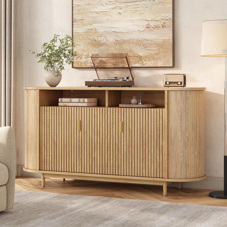 Sideboard With Storage With Doors With 3 Doors - Modern Style In Natural Wood Effect MDF For Living Room And Dining Room - Natural - View 1