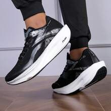 Men's Fashionable Breathable Running Shoes With Rotary Buckle, Convenient, Comfortable Sports Shoes For Marathon Running - Black - View 7