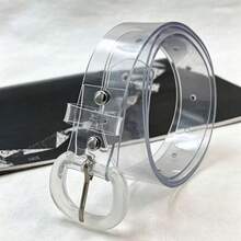 Women's Minimalist Clear Transparent PVC Waist Belt, Simple Acrylic Round Buckle, Slim Decorative See‑Through Belt For High Waist Jeans, Dresses - PVC Belt - View 9