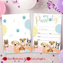 10 Party Invitation Cards And 10 Envelopes, Double-Sided Celebration, Perfect For Birthday, Graduation, Back To School, Or Friendship Day Celebrations, Elegant Stationery, Dog Party, Dog Lovers - A - View 2