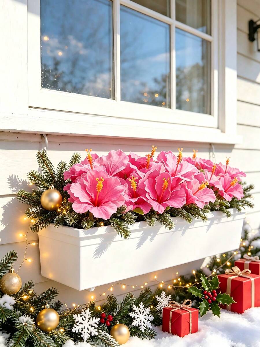 5Pcs Blush Pink Artificial Hibiscus Bouquet, UV‑Resistant Silk Fake Flowers, Realistic Faux Floral, Indoor‑Outdoor Decor For Garden Patio Porch Windowsill, Wedding Pool Hawaiian Luau, Spring Summer Party, Halloween Thanksgiving Christmas Home Decor - Multicolor - View 1