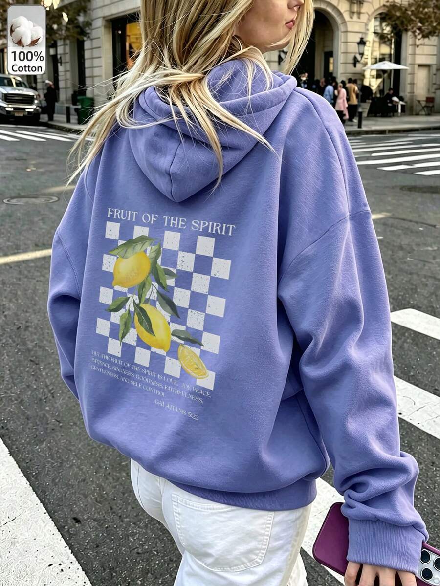 Oversized Women's Sweatshirt For Autumn/Winter, Long-Sleeve Hoodie With Pockets, Casual Top, Y2K Style, Daily Letter Graphic Print, Unisex, Streetwear - Purple Orchid - View 1